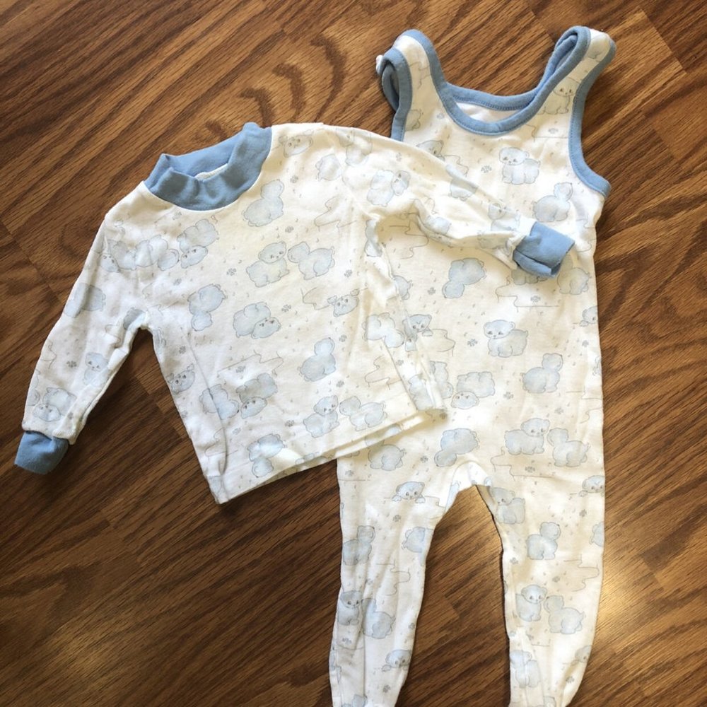 Swedish Fix Vintage Baby Blue Bear Romper Set 80s